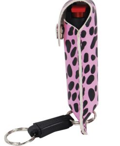 Pepper Shot 1/2 oz fashion leatherette holster and Quick Release Key Chain cheetah black/pink