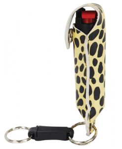 Pepper Shot 1/2 oz fashion leatherette holster and Quick Release Key Chain cheetah black/yellow