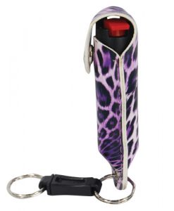 Pepper Shot 1/2 oz fashion leatherette holster and Quick Release Key Chain leopard black/purple