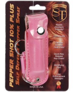 Pepper Shot 1/2 oz w/Pink Leatherette Holster & Quick Key Release Key Chain