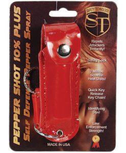 Pepper Shot 1/2 oz w/Red Leatherette Holster & Quick Key Release Key Chain
