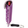 Wildfire 1/2 ounce with rhinestone leatherette holster purple and key ring. Effective up to 8 feet. Contains 5 one second bursts.